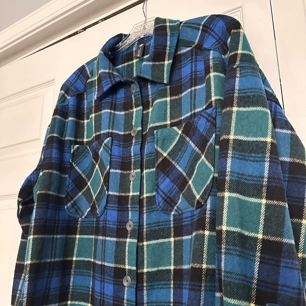 Zara Blue & Green Plaid Shacket – Women’s Size S – Cozy Oversized Flannel Jacket - Picture 5 of 6